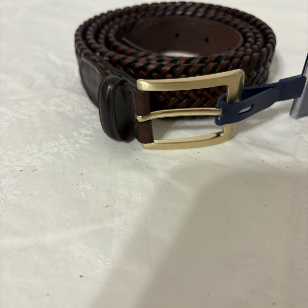 Stafford men's braided leather belt with a gold buckle.